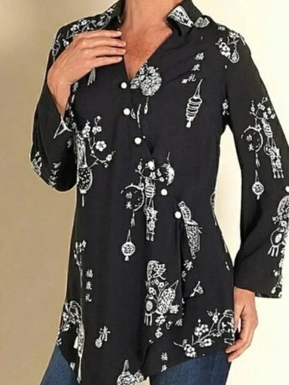 Soft Surroundings Asian-Inspired Pagoda Lantern Wrap Top (S)